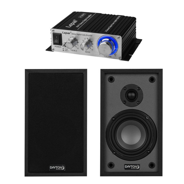 Main product image for 4" 2-Way Hi-Fi Bookshelf Speaker Pair and Mini Amplifier Bundle, Black300-3635